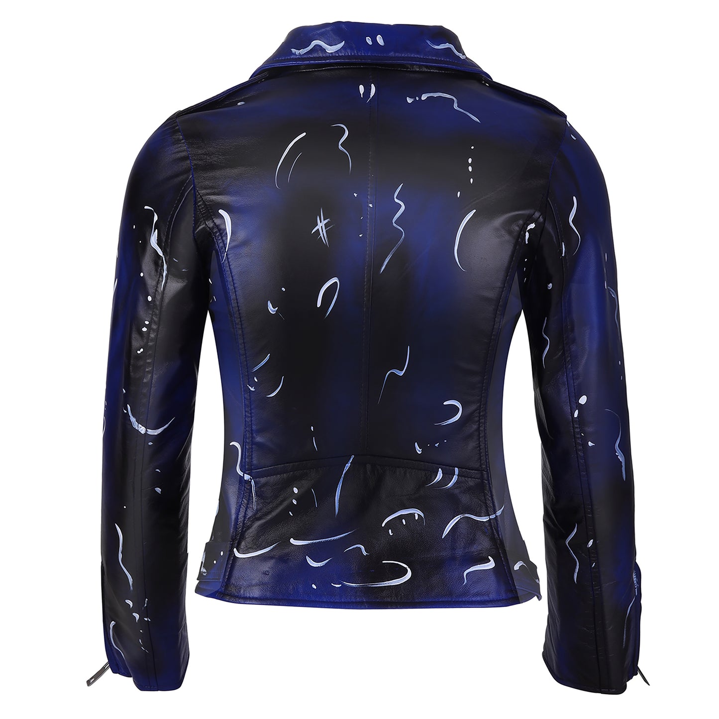 Johanne Light Weight Dark Blue and White Strings Real Lamb Skin Clubwear Leather Jacket