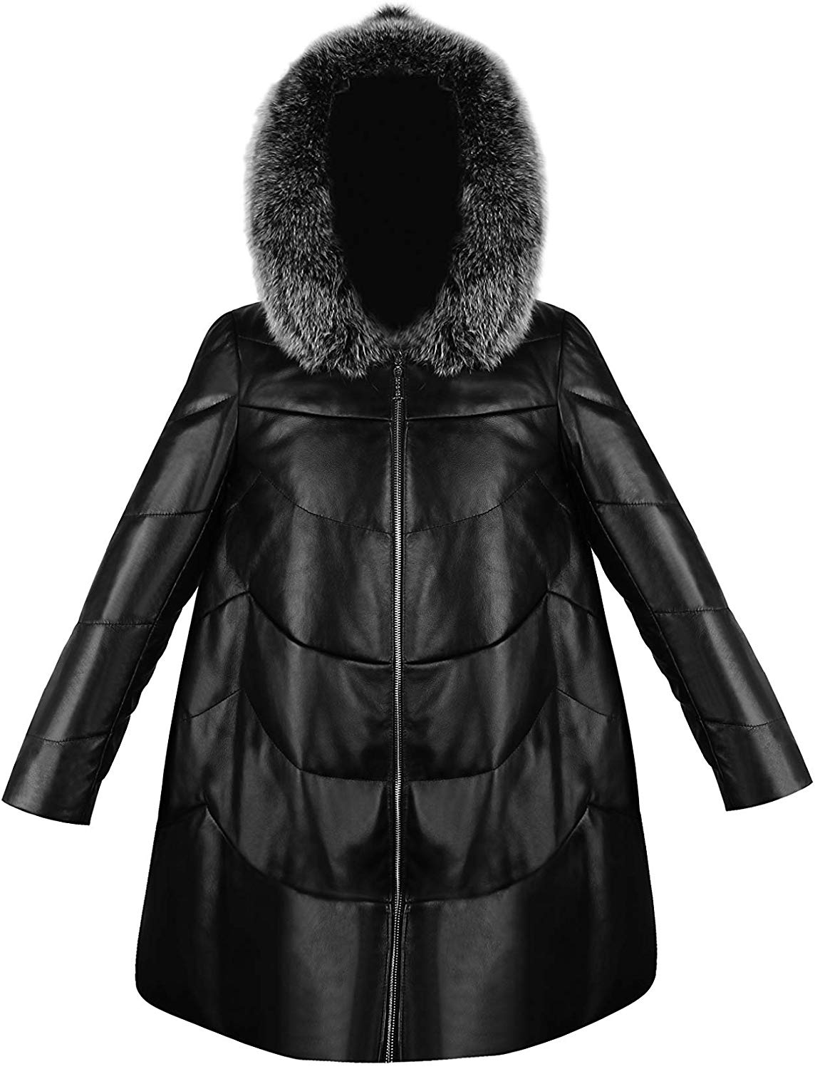 Women Fashion Bomber Real Lamb Skin Leather Long Coat WIth Fur On The Hoodie
