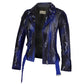 Johanne Light Weight Dark Blue and White Strings Real Lamb Skin Clubwear Leather Jacket