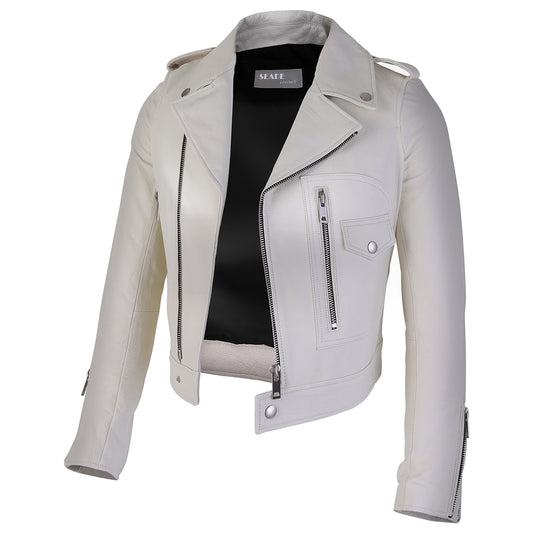 Fiona Off White Women's Club Wear Cowhide Leather Jacket