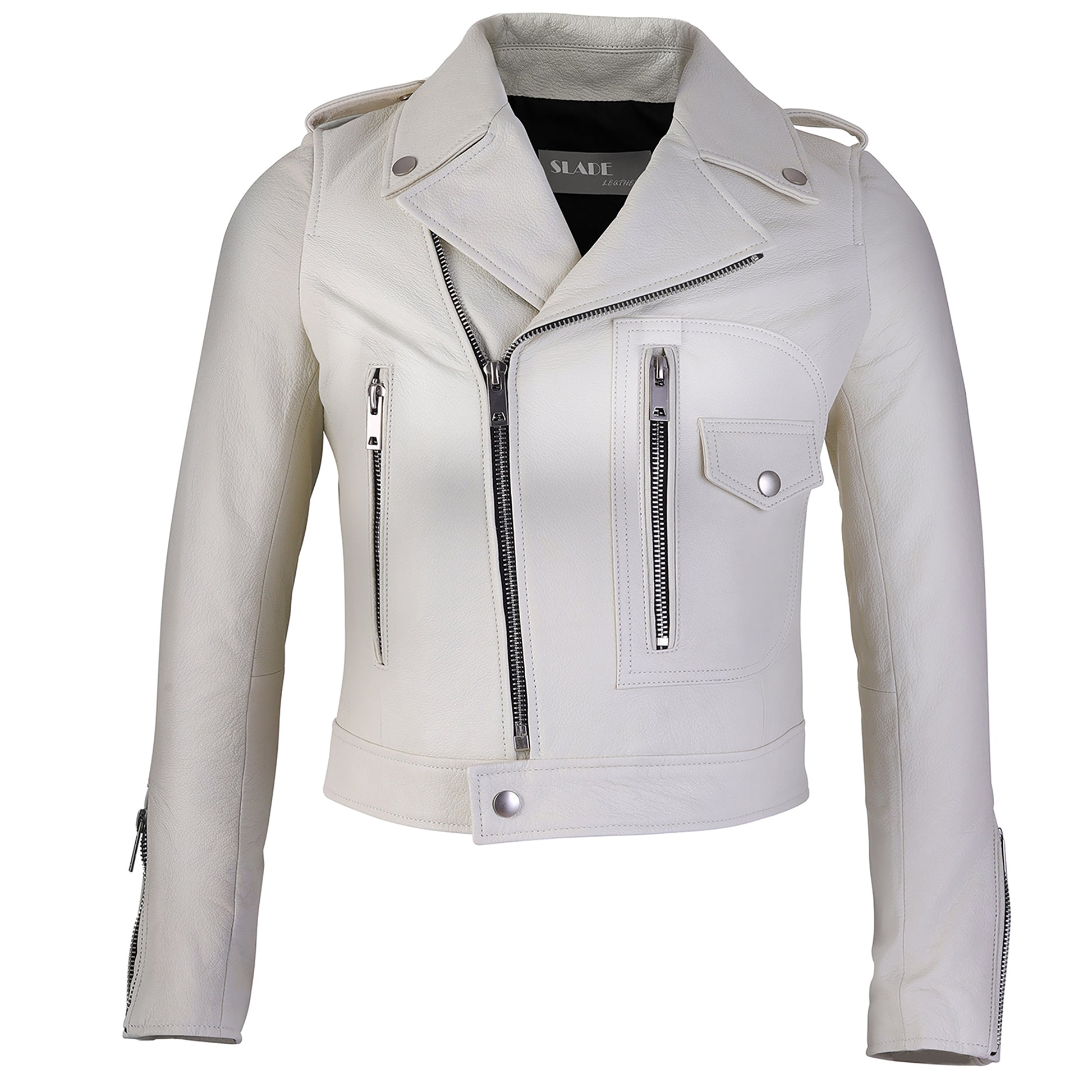 Fiona Off White Women's Club Wear Cowhide Leather Jacket