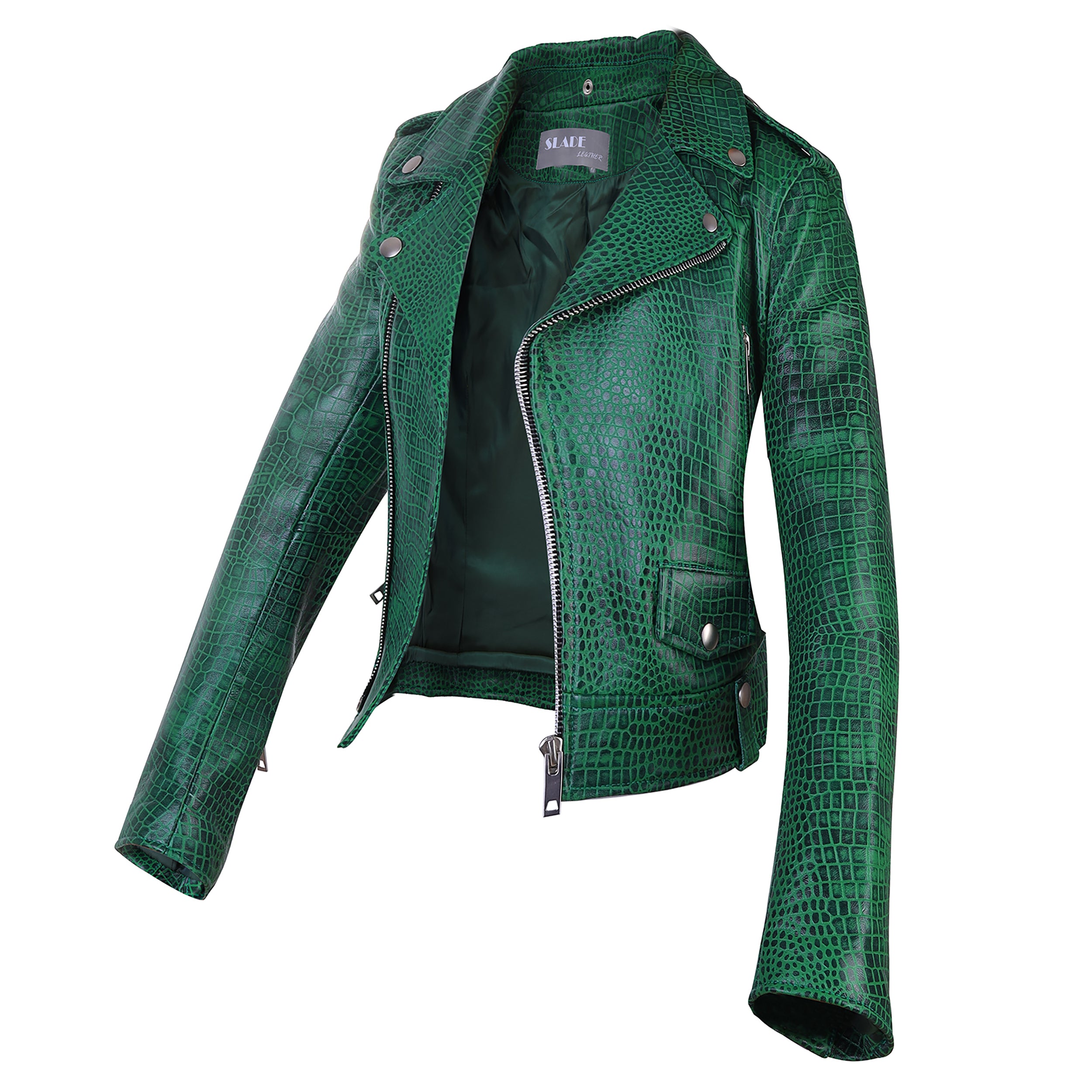 Leather jacket cheap women green