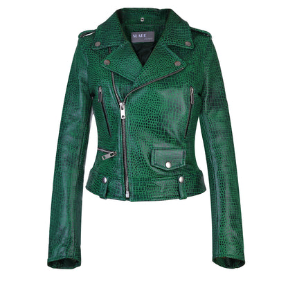 Ivy Womens' Green Alligator Style Naked Cowhide Leather Jacket