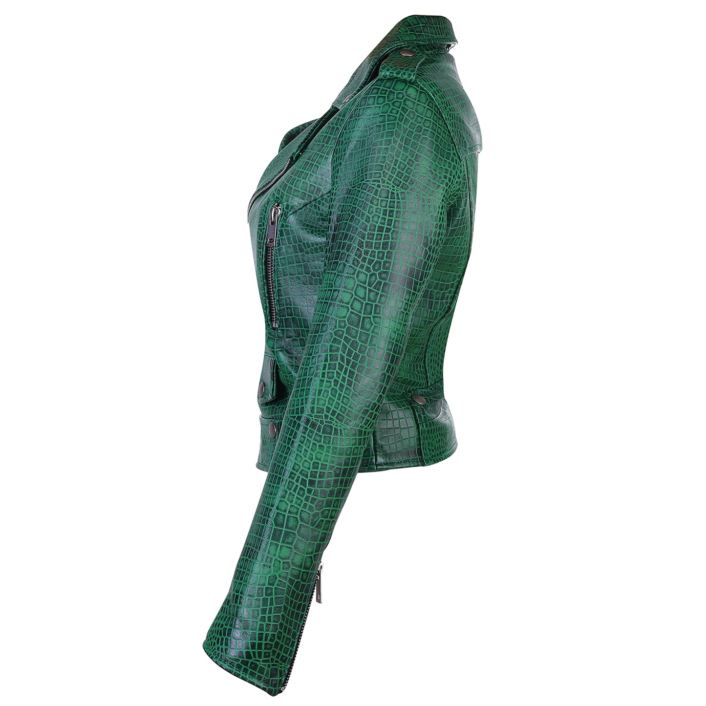 Ivy Womens' Green Alligator Style Naked Cowhide Leather Jacket