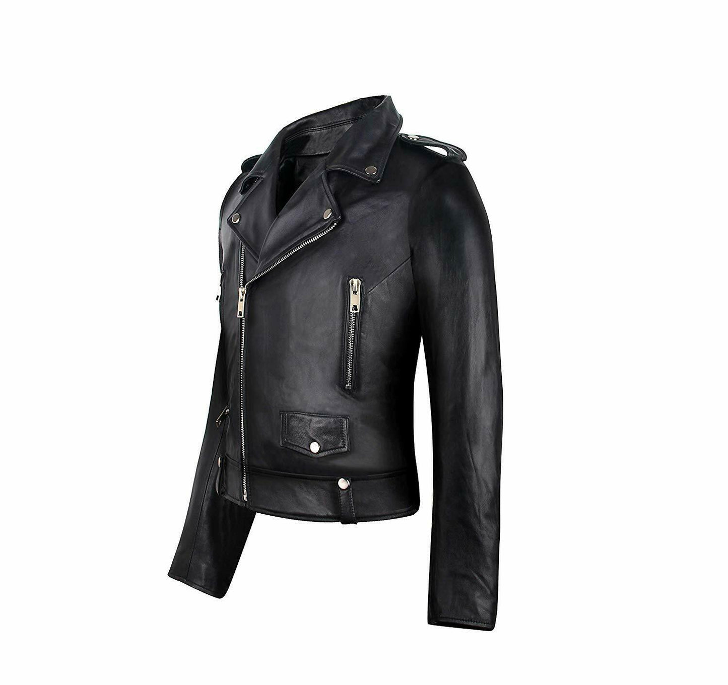 Teenage Black Motorcycle Fashion Real Lamb Skin Leather Jacket