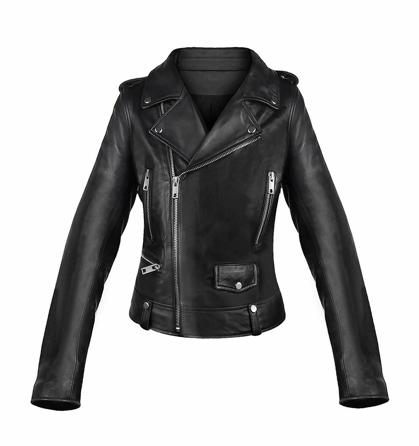 Teenage Black Motorcycle Fashion Real Lamb Skin Leather Jacket